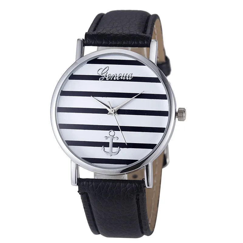 Watch Women Geneva Watches Striped Anchor Print Simple Analog quartzwatch Leather Band Hour Mujer Top