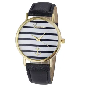 Watch Women Geneva Watches Striped Anchor Print Simple Analog quartzwatch Leather Band Hour Mujer Top