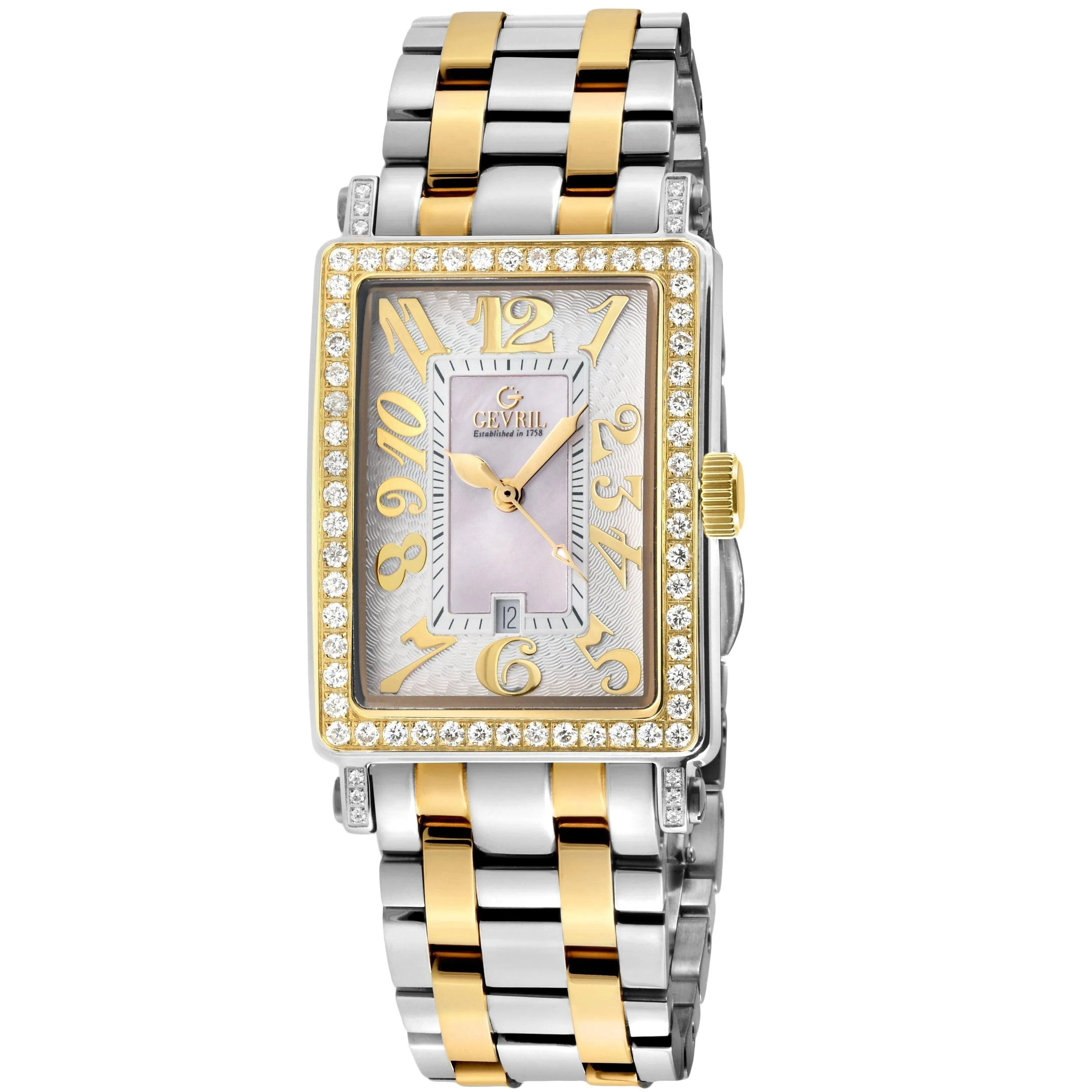 Watches | Ave of Americas Mini Two toned IPYG Stainless Steel Diamond Case, White MOP Dial  Swiss Quartz  Watch | Gevril