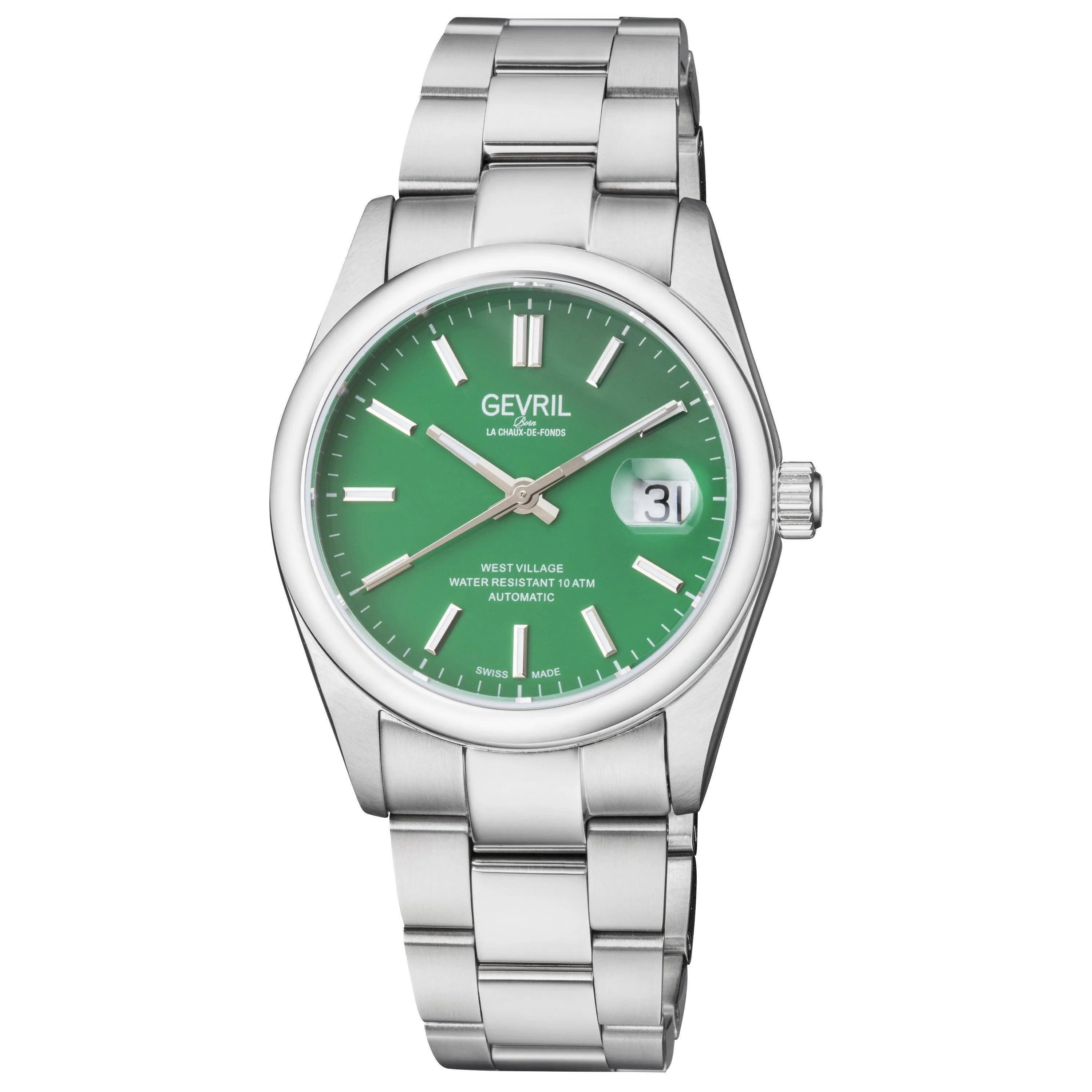 Watches | Swiss Automatic SW200 West Village Dark Green Dial Stainless Steel Bracelet | Gevril