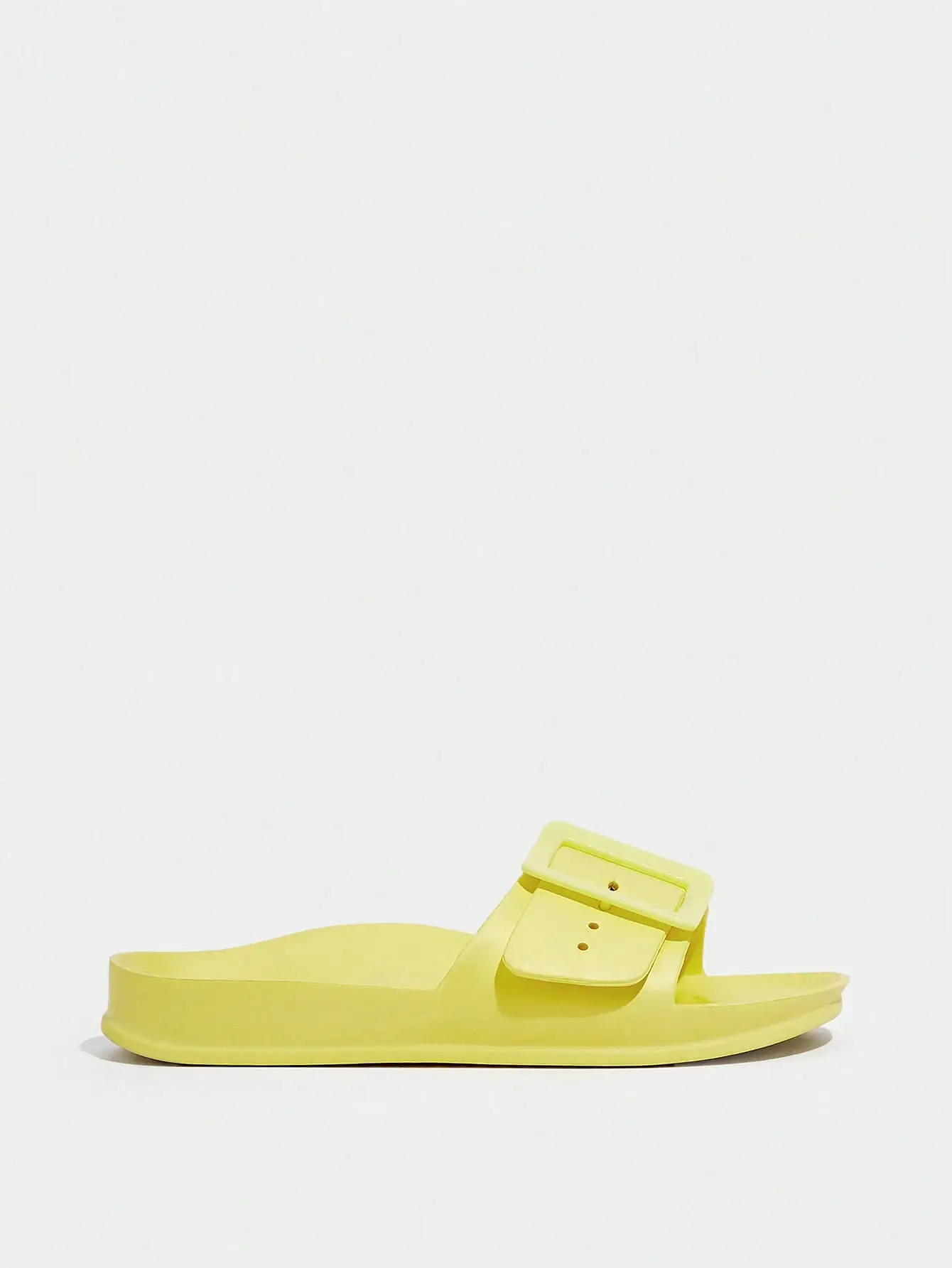 Woman Shoes Buckle Decor Single Band Fashionable Yellow Flat Slides For Spring And Summer