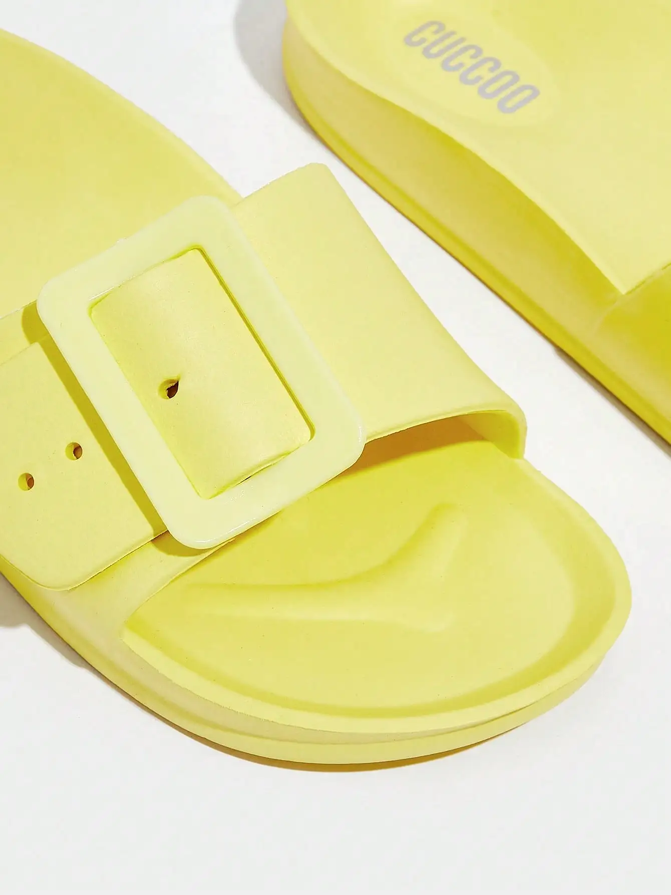 Woman Shoes Buckle Decor Single Band Fashionable Yellow Flat Slides For Spring And Summer