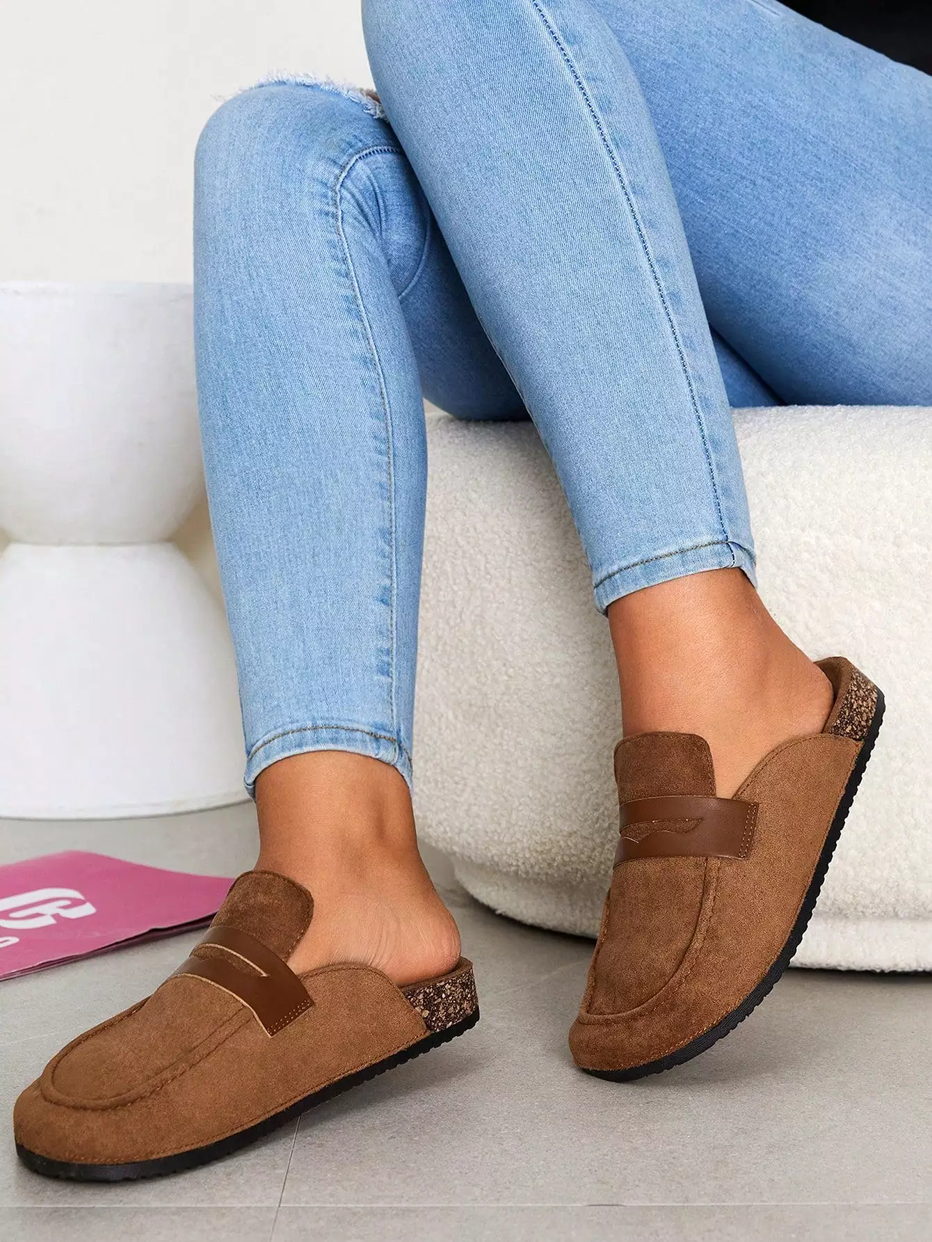 Woman Shoes Fashion Minimalist Round Toe Mule Outdoor Brown Sued Flats