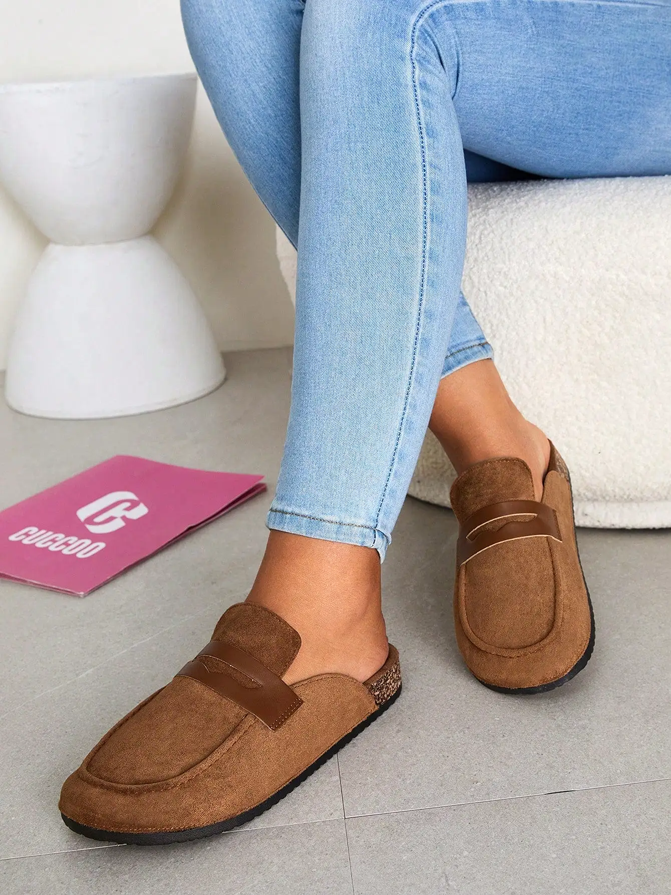 Woman Shoes Fashion Minimalist Round Toe Mule Outdoor Brown Sued Flats