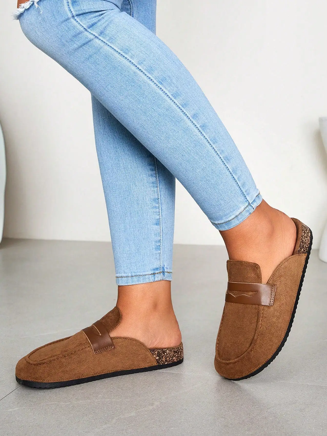 Woman Shoes Fashion Minimalist Round Toe Mule Outdoor Brown Sued Flats