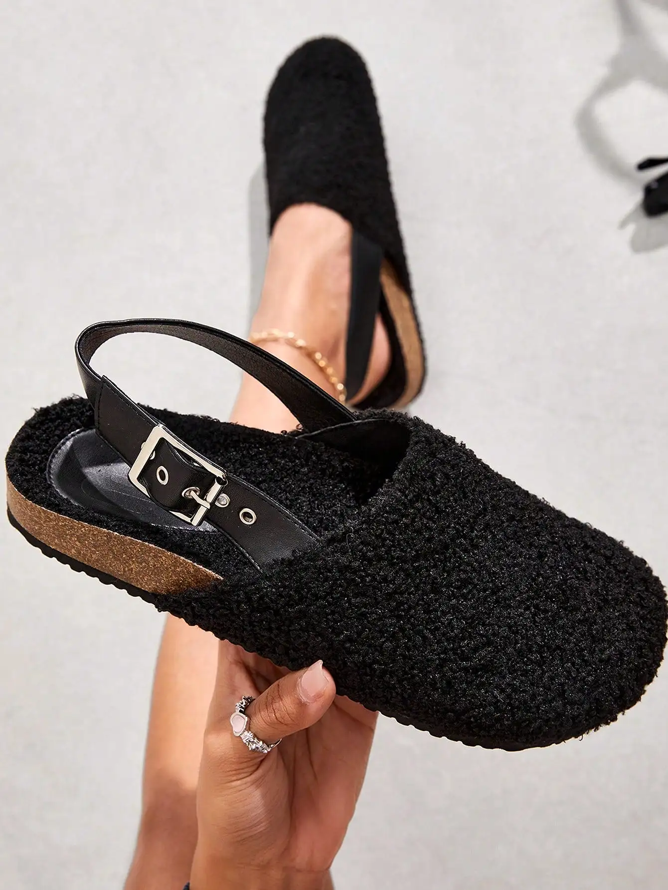 Woman Shoes Solid Outdoor Casual Black Versatile Furry Flat Shoes