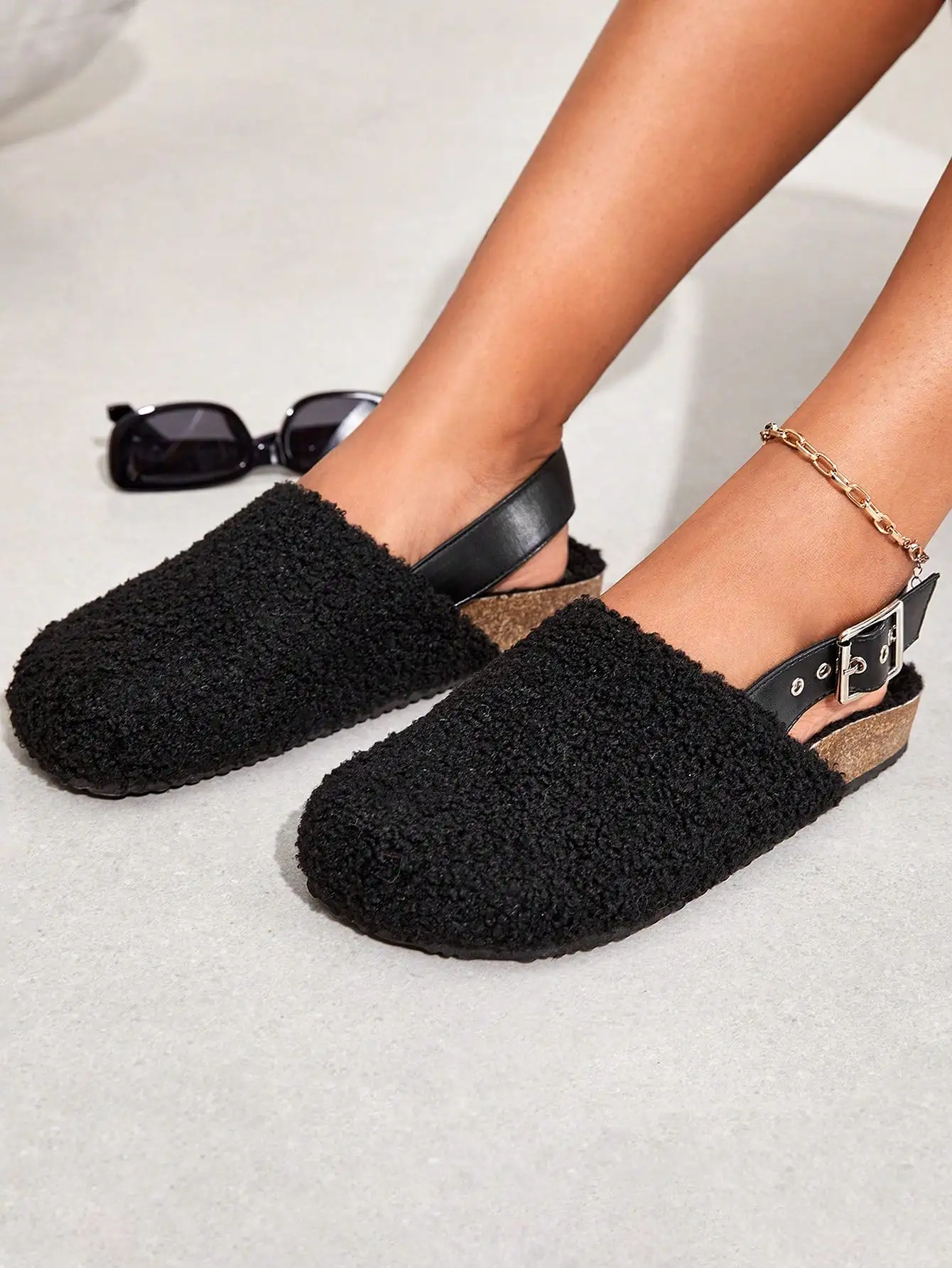 Woman Shoes Solid Outdoor Casual Black Versatile Furry Flat Shoes