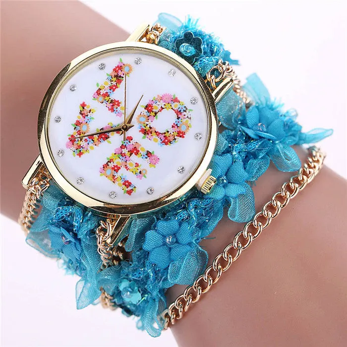 Women Watches Bracelet Lace Wrap Around Bracelet Crystal Synthetic Chain Quartz Wrist Watch Ladies Dress Watch Montre