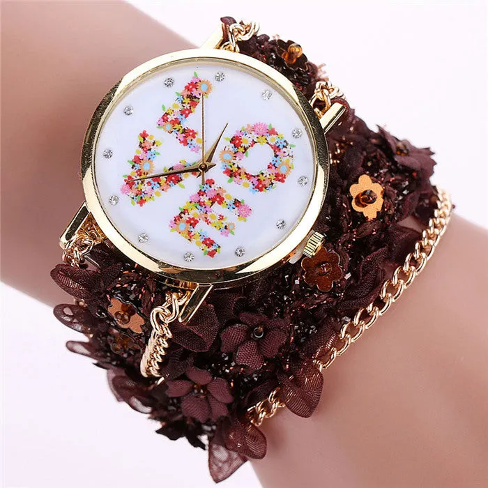 Women Watches Bracelet Lace Wrap Around Bracelet Crystal Synthetic Chain Quartz Wrist Watch Ladies Dress Watch Montre