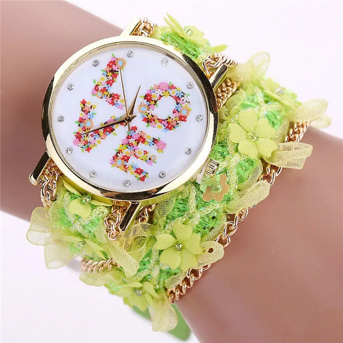 Women Watches Bracelet Lace Wrap Around Bracelet Crystal Synthetic Chain Quartz Wrist Watch Ladies Dress Watch Montre