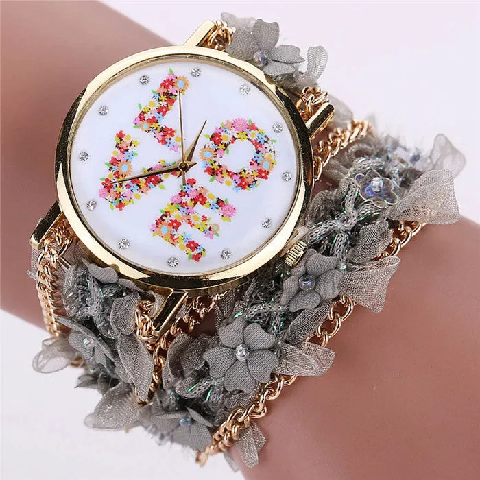 Women Watches Bracelet Lace Wrap Around Bracelet Crystal Synthetic Chain Quartz Wrist Watch Ladies Dress Watch Montre