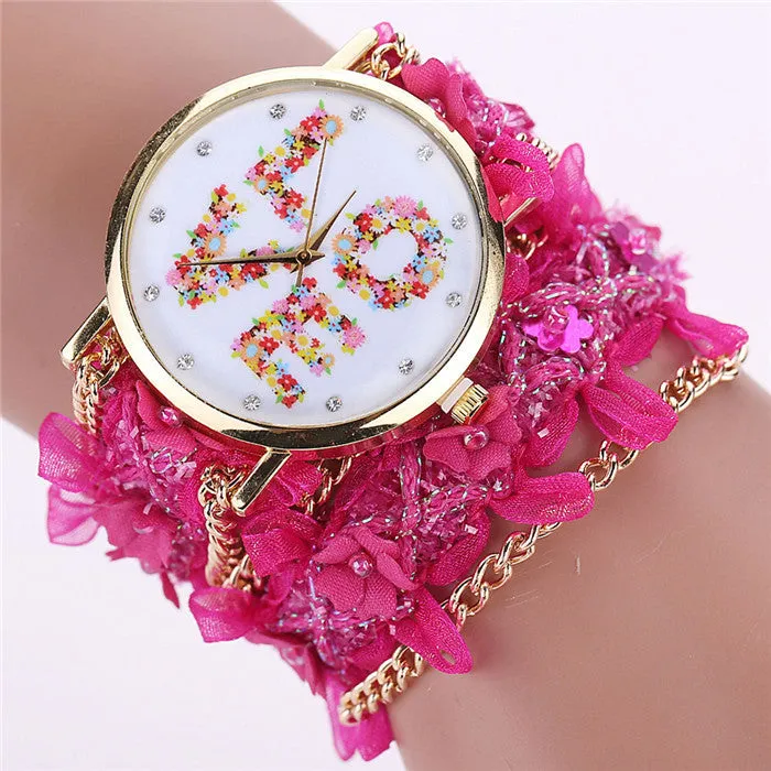 Women Watches Bracelet Lace Wrap Around Bracelet Crystal Synthetic Chain Quartz Wrist Watch Ladies Dress Watch Montre