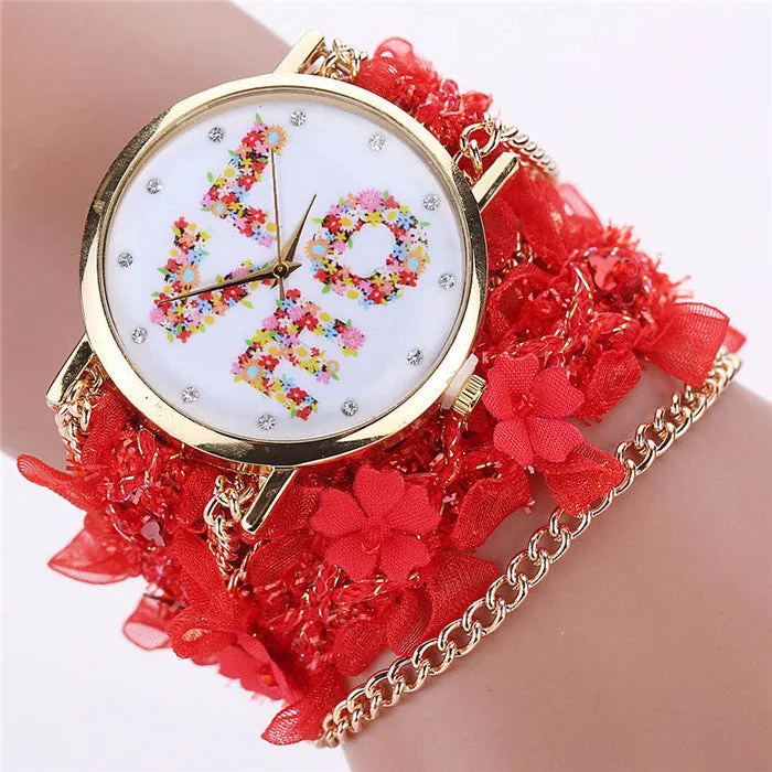 Women Watches Bracelet Lace Wrap Around Bracelet Crystal Synthetic Chain Quartz Wrist Watch Ladies Dress Watch Montre