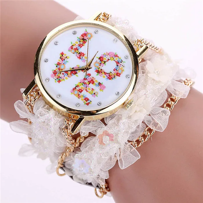 Women Watches Bracelet Lace Wrap Around Bracelet Crystal Synthetic Chain Quartz Wrist Watch Ladies Dress Watch Montre