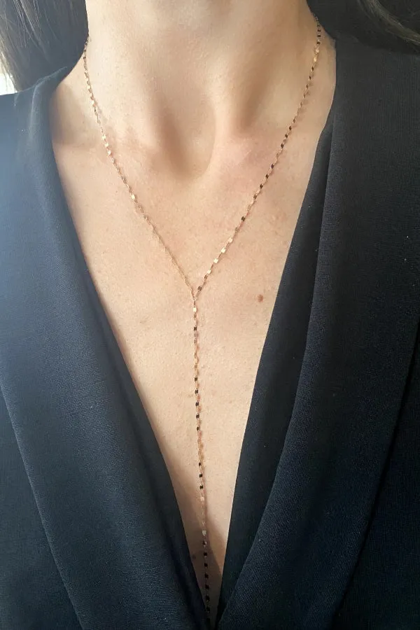 Yellow Gold Chain Lariat Necklace